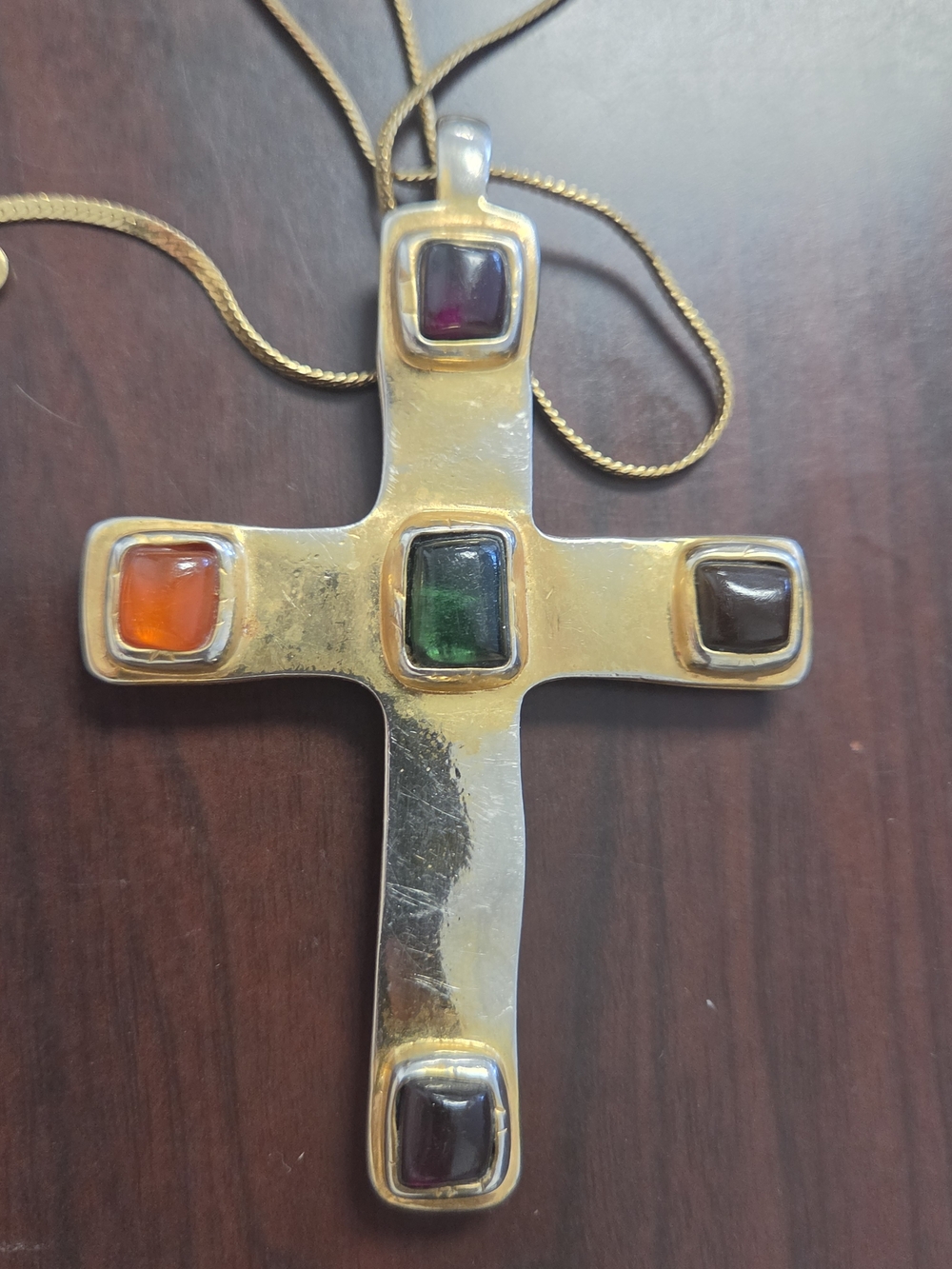 Vintage, double-sided Byzantine-style cross Anne Klein pendant w/ monet necklace
